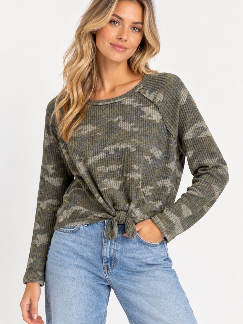 Camo Cropped Sweater XL Women’s Treasure & Bond Tie Front
